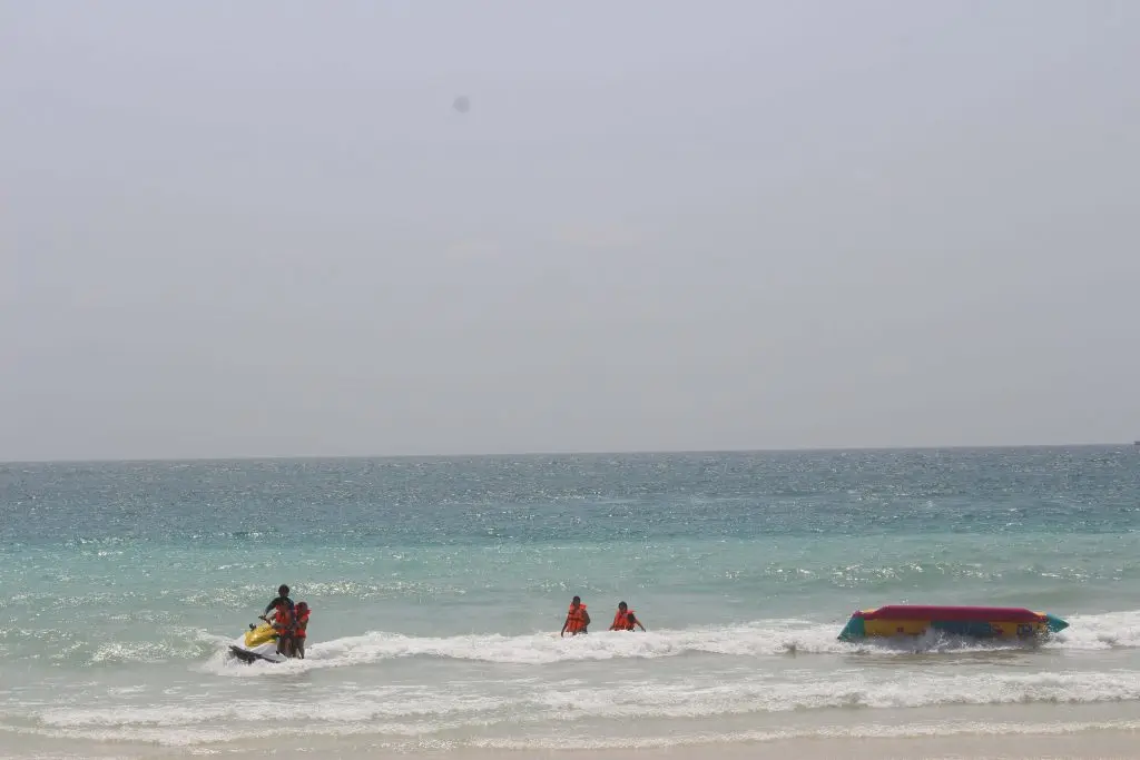 The team played water sports and games