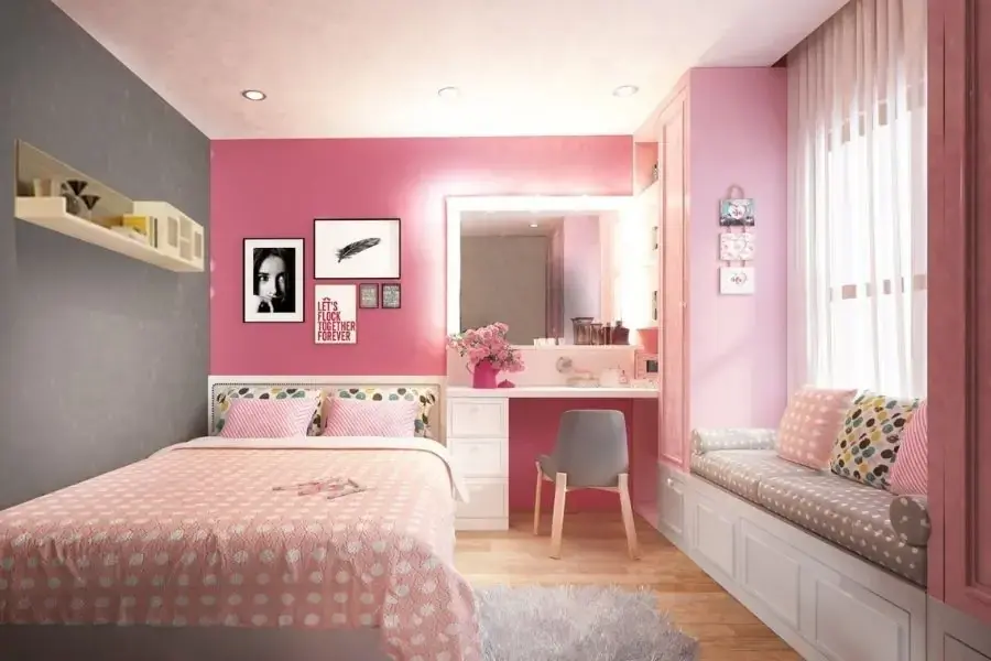 Mẫu trang trí phòng 10m2 cho những cô nàng yêu màu hồng