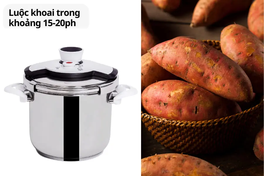 Luộc khoai ngon ngọt bằng nồi áp suất giúp khoai chín mềm ngon.
