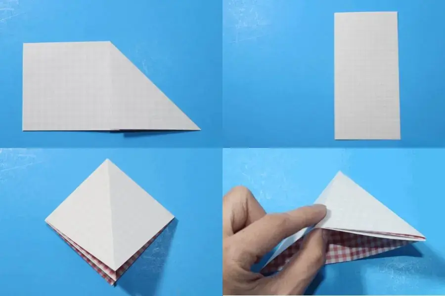 Gấp góc trên bên phải xuống giữa để tạo hình tam giác.