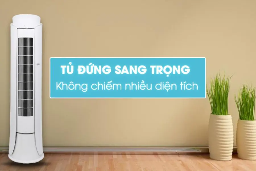 Đàn nóng và dàn lạnh sẽ được lắp đặt chung thành một khối sử dụng duy nhất trên điều hòa tủ đứng.