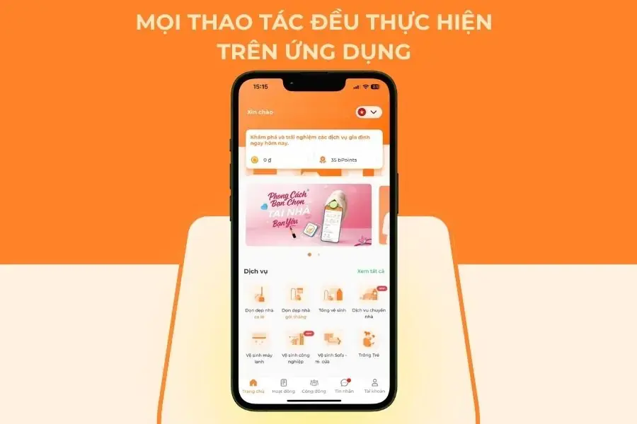 Mọi thao tác đặt lịch đều thực hiện trên ứng dụng.