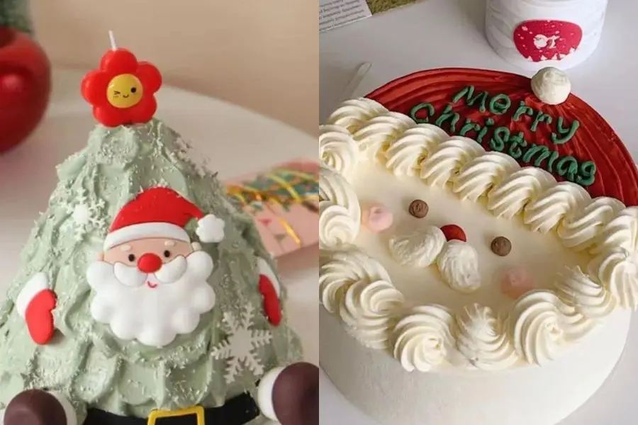 Bánh kem hình cây thông Noel màu xanh đẹp ấn tượng.