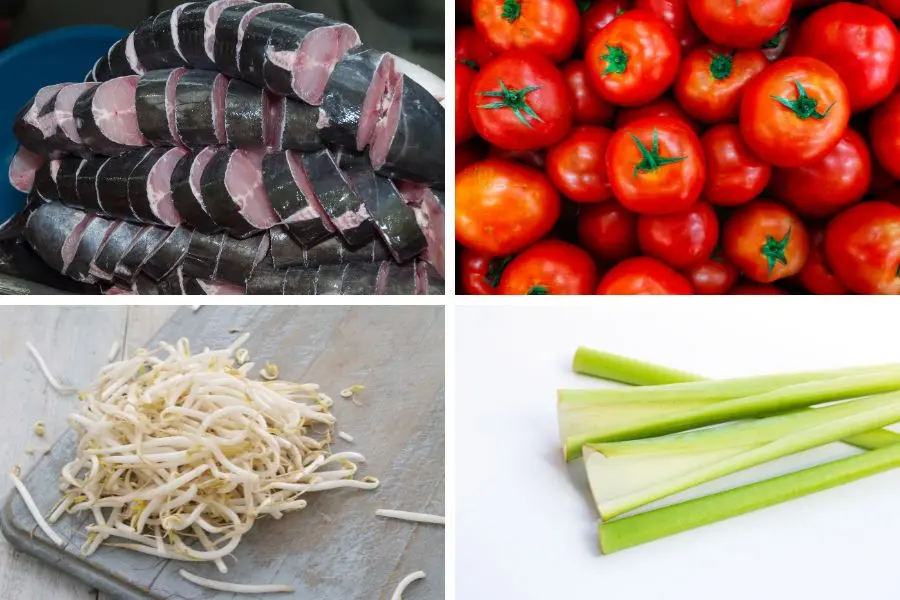 Nguyên liệu cần có để nấu canh chua cá basa.