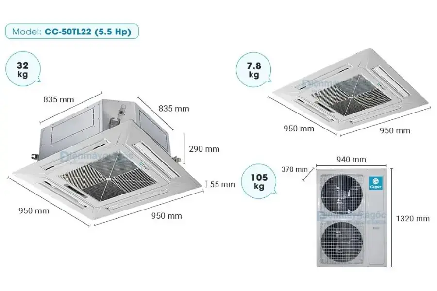 Hệ thống máy lạnh công nghiệp âm trần Casper 50.000BTU CC-50TL22