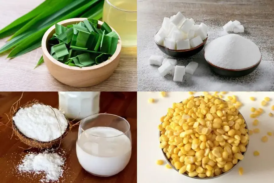 Nguyên liệu làm bánh da lợn đậu xanh lá dứa.