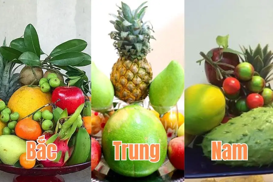 Mâm ngũ quả thay đổi tùy theo đặc trưng vùng miền.