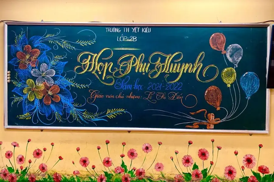 Trang trí cho bảng họp phụ huynh với những hình vẽ giản đơn, quen thuộc