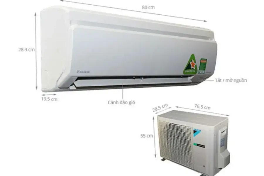 Điều hòa thường có kích thước lớn hơn so với máy lạnh