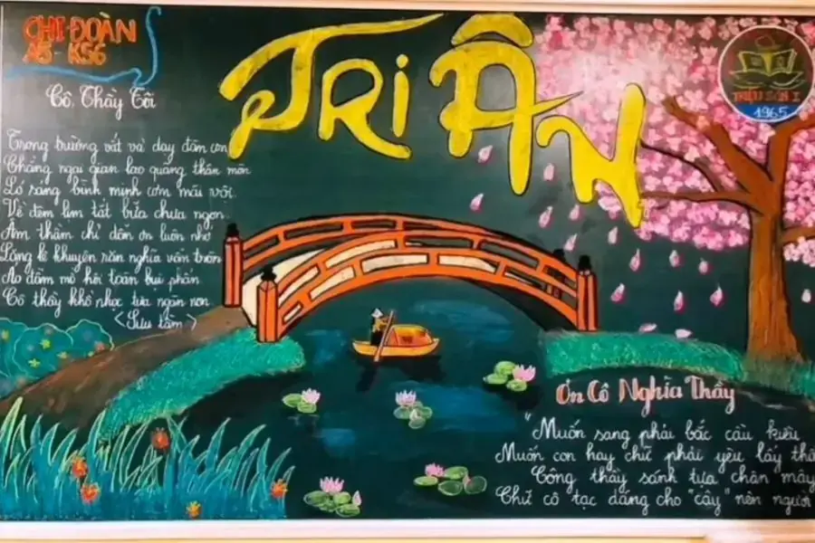 Tri ân thầy cô bằng tấm bảng trang trí phấn màu đẹp mắt, ý nghĩa.
