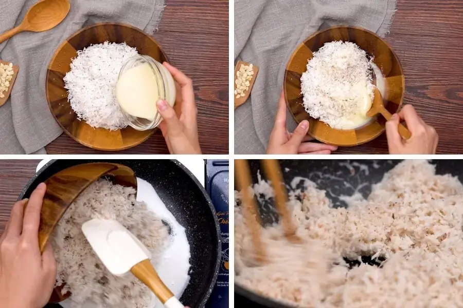 Trộn hỗn hợp và sên nhân sữa dừa.