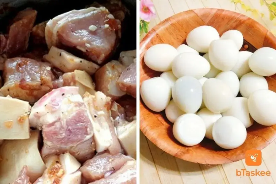 Ướp thịt và luộc trứng cút