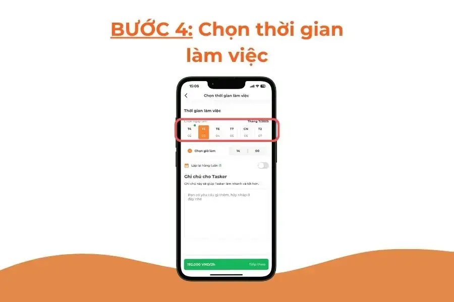 Chọn thời gian làm việc.