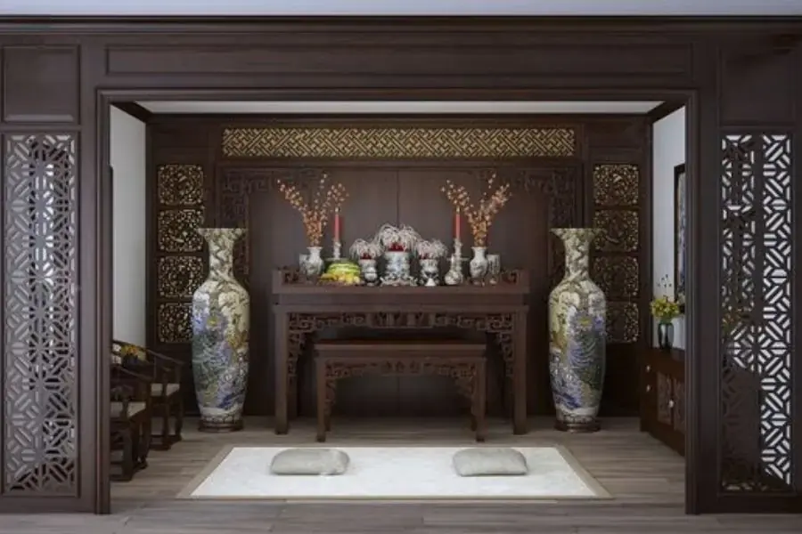 Sử dụng chất liệu gỗ để trang trí nội thất phòng thờ