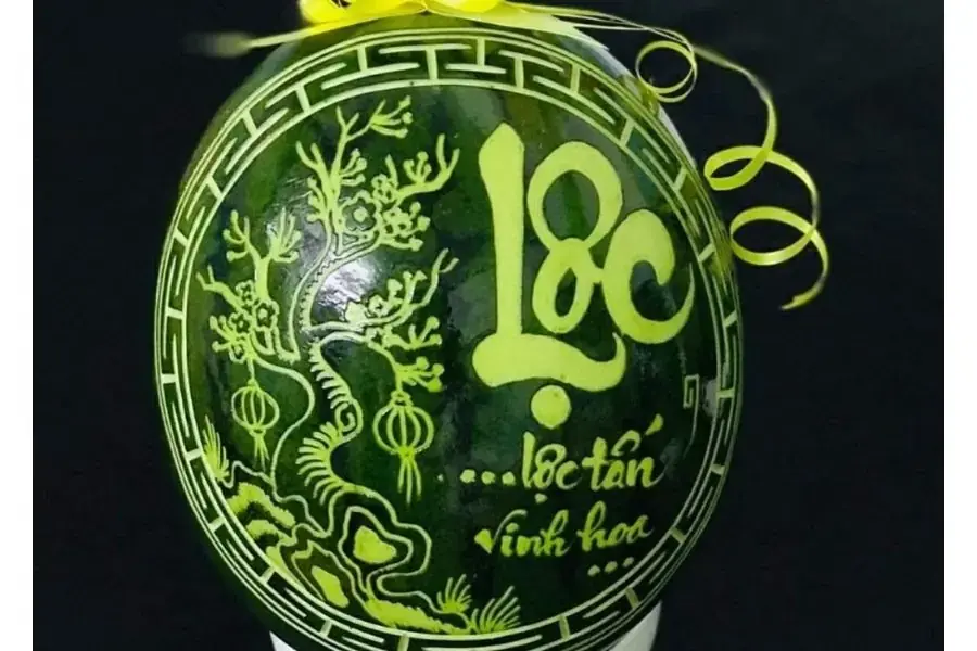 Mẫu khắc dưa hấu lộc thành phẩm.