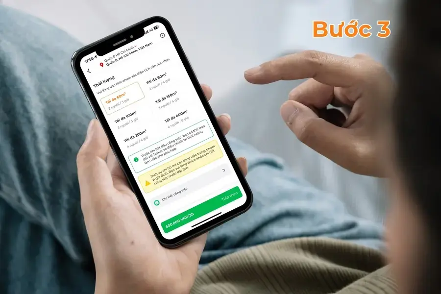Ước tính thời lượng và diện tích cần dọn.