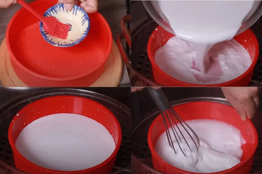 Thoa một ít dầu ăn bên trong khuôn bánh.