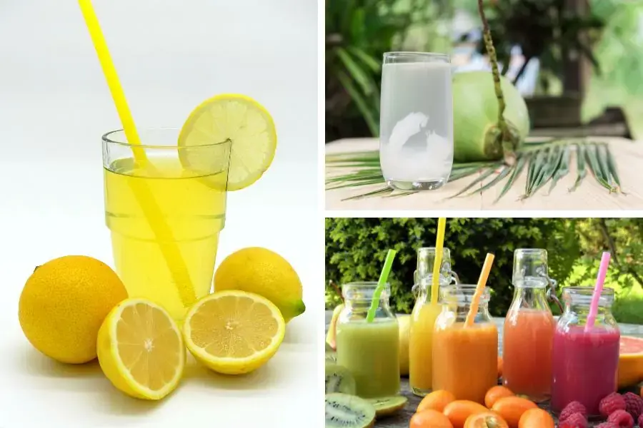 Nước chanh, nước dừa, nước trái cây cũng có tác dụng hỗ trợ giảm cân rất tốt.