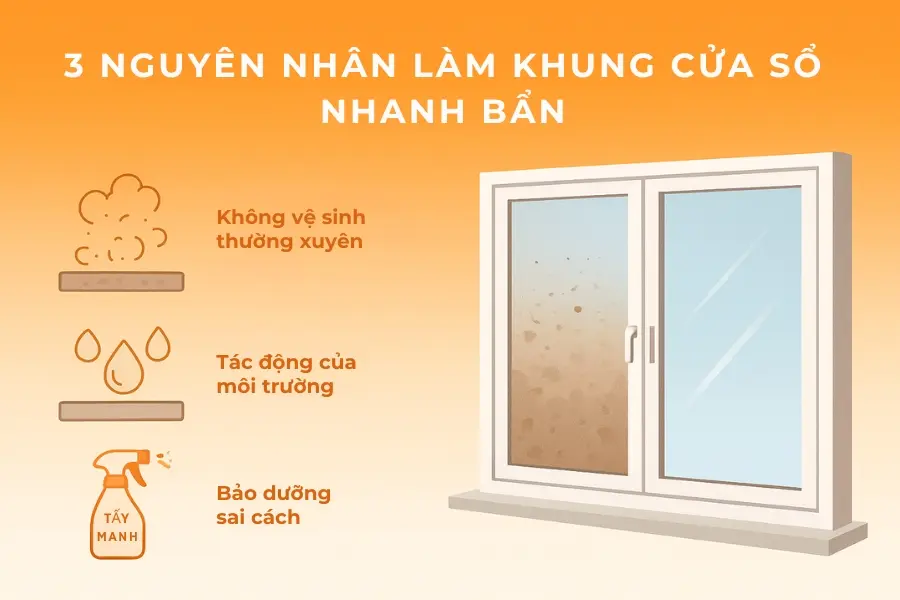 3 nguyên nhân làm khung cửa sổ nhanh bẩn.