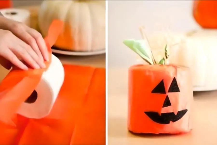 Trang trí bàn tiệc Halloween bằng quả bí ngô ma quái.