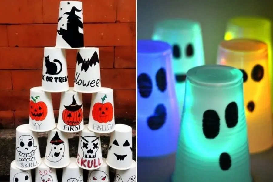 Ý tưởng trang trí Halloween cho văn phòng bằng đồ tự chế.