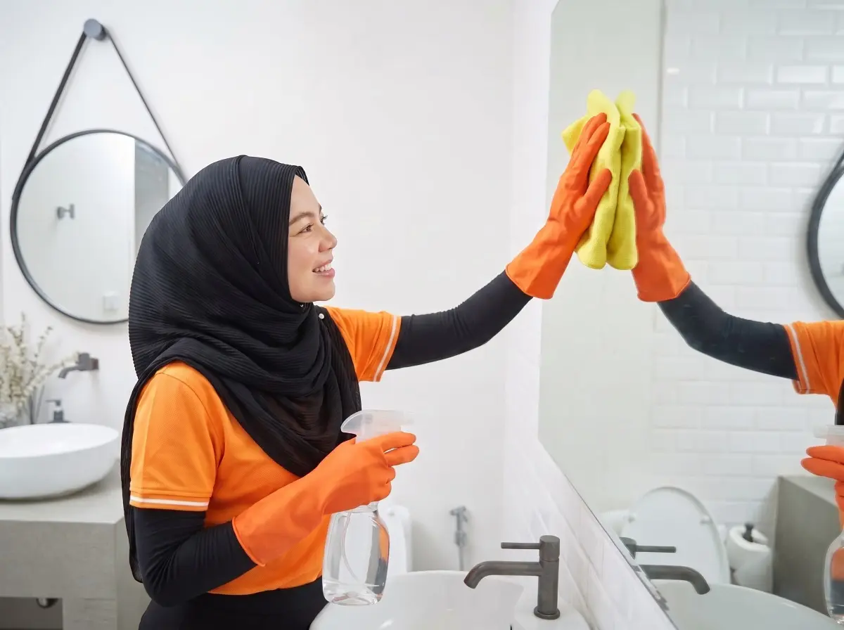 Bersihkan kawasan yang paling mudah dilihat untuk memberi anda motivasi untuk menyelesaikan pembersihan bilik mandi.