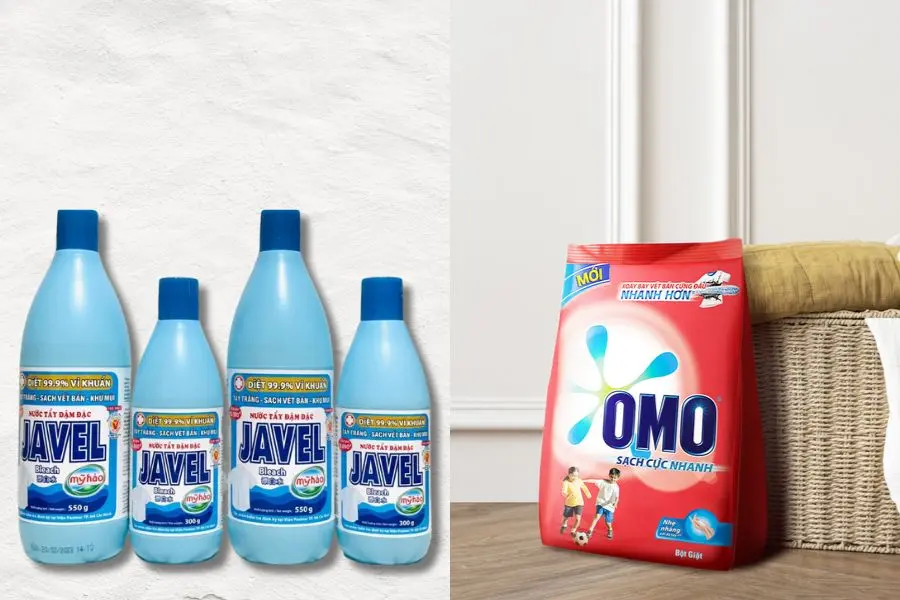 Sự kết hợp giữa bột giặt và nước javel giúp đánh bay bạc bị xỉn màu.
