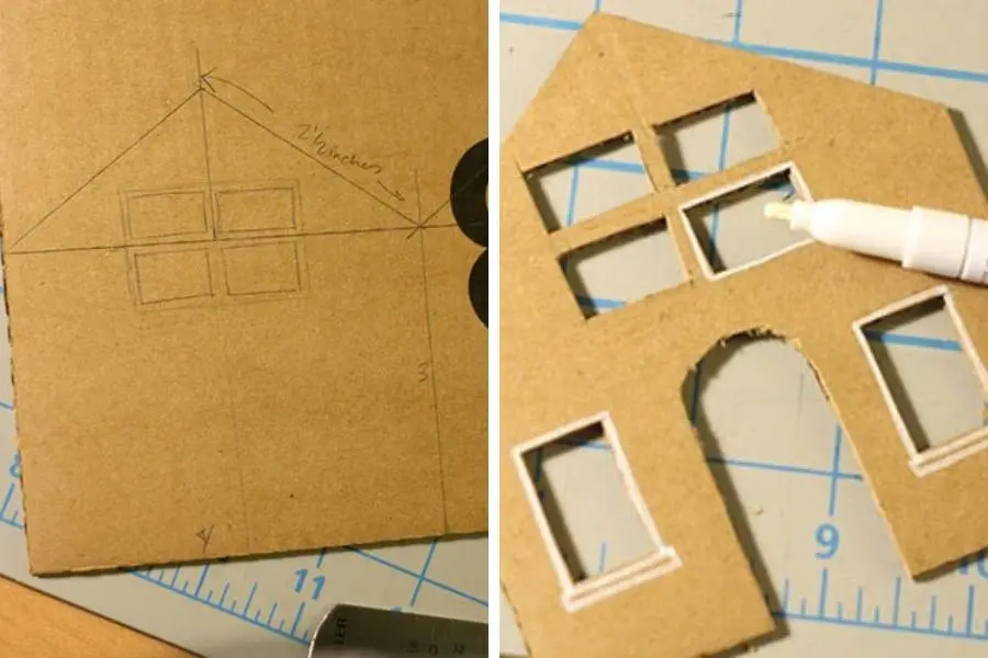 Bạn cần vẽ phác họa của hình các mặt ngôi nhà bên trên của tấm carton.