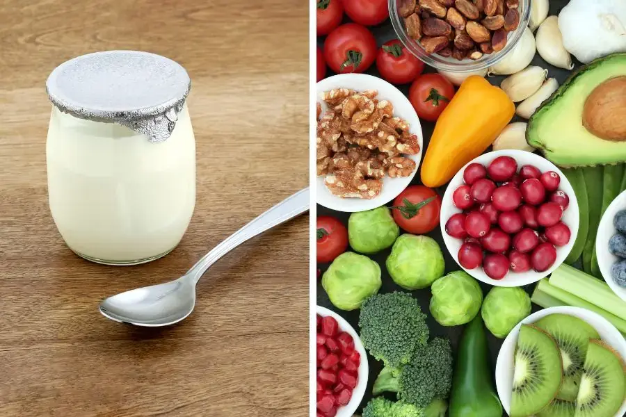 Ăn sữa chua kết hợp ăn đầy đủ các nhóm chất để nạp đủ dinh dưỡng cho cơ thể.
