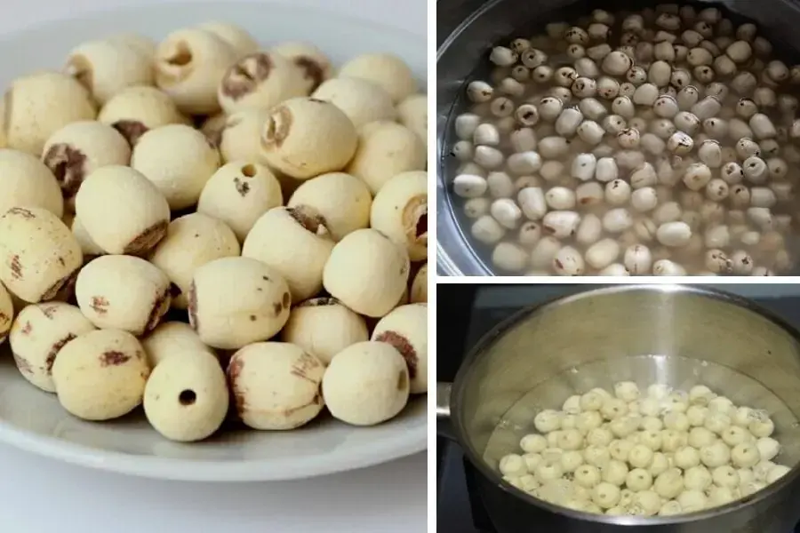 Sơ chế hạt sen khô.