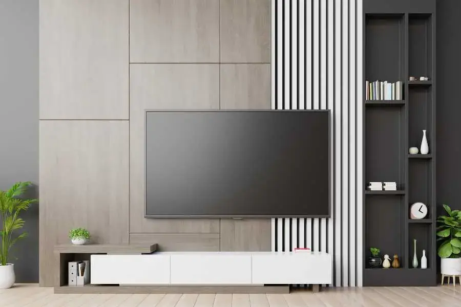 Trang trí tường treo tivi với dạng hình khối độc đáo