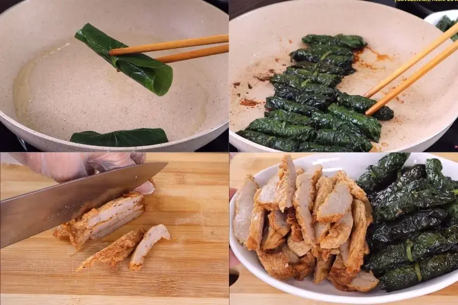 Các công đoạn làm chả lá lốt và cắt chả cá