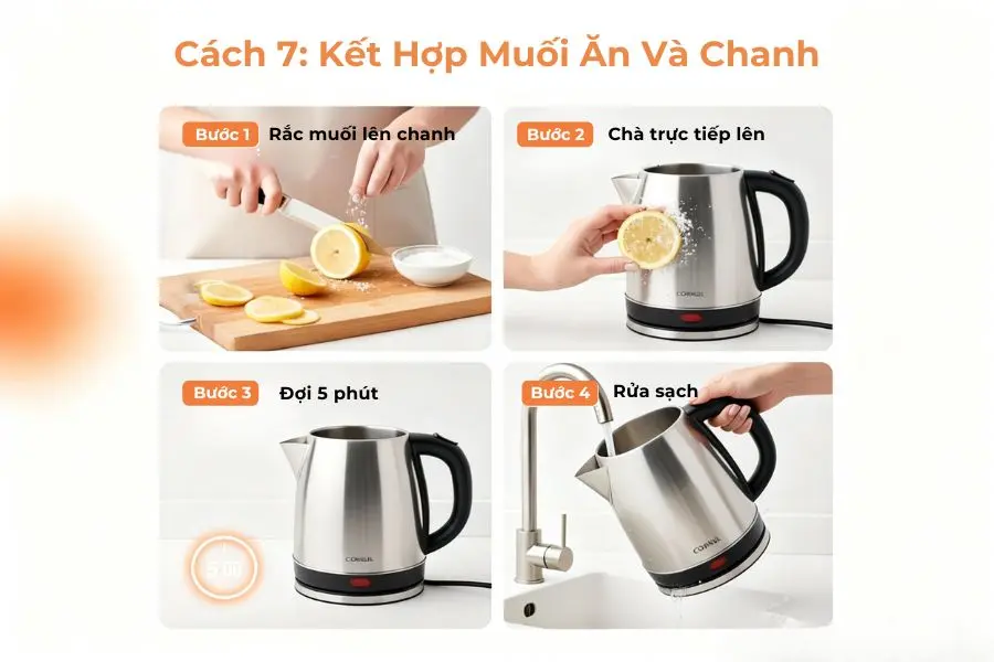 Kết hợp muối ăn và chanh.