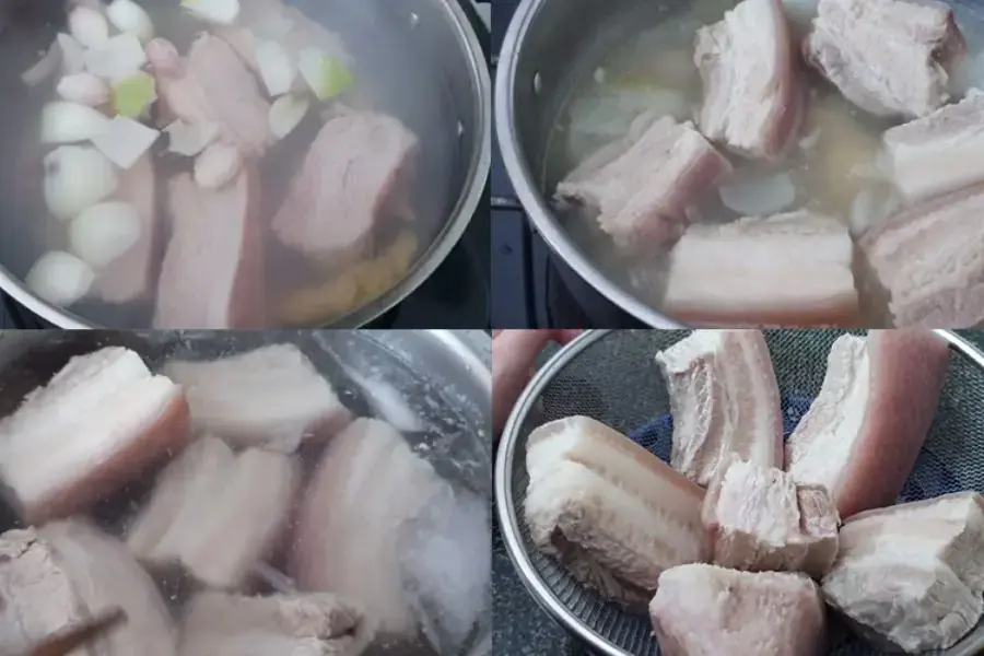 Muốn ngâm được thịt heo thì trước tiên phải tiến hành luộc thịt chín.