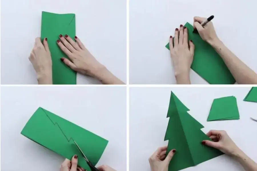 Gấp đôi, vẽ và cắt tờ giấy.