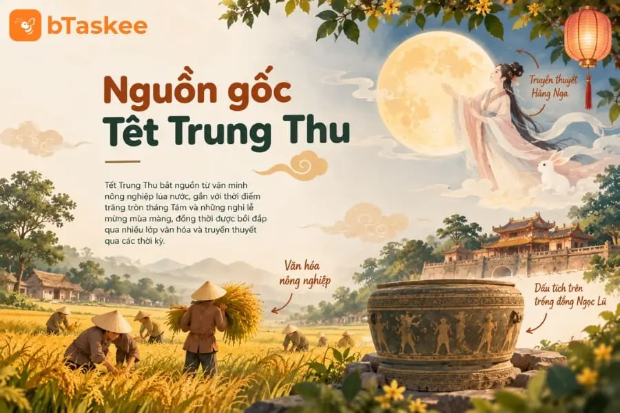 Tết Trung thu có nguồn gốc từ nền văn minh lúa nước và các nghi lễ cổ xưa của phương Đông.