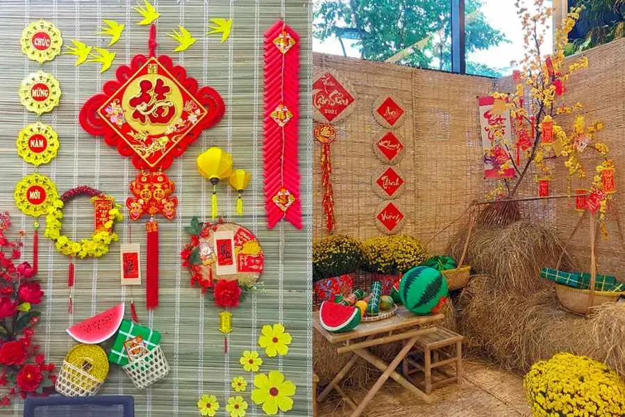 Tiểu cảnh trang trí cành mai để làm điểm nhấn không khí Tết đầu năm