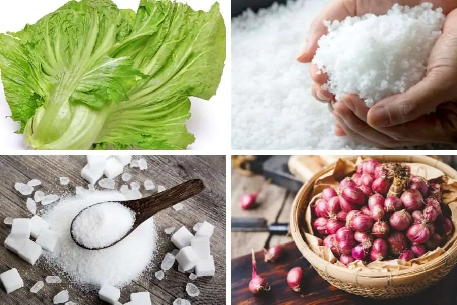 Chuẩn bị những nguyên liệu để làm dưa cải muối.
