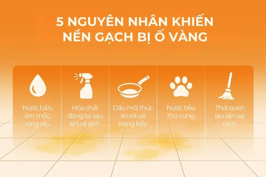 5 nguyên nhân khiến nền gạch bị ố vàng.