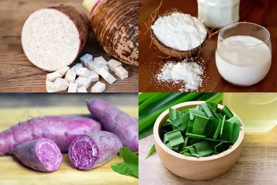 Chuẩn bị đầy đủ nguyên liệu để làm bánh trung thu nhân khoai môn.