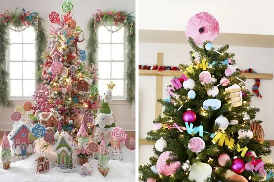 Trang trí cây thông Noel đầy kẹo và bánh sẽ làm điểm đến ưa thích của những đứa trẻ.