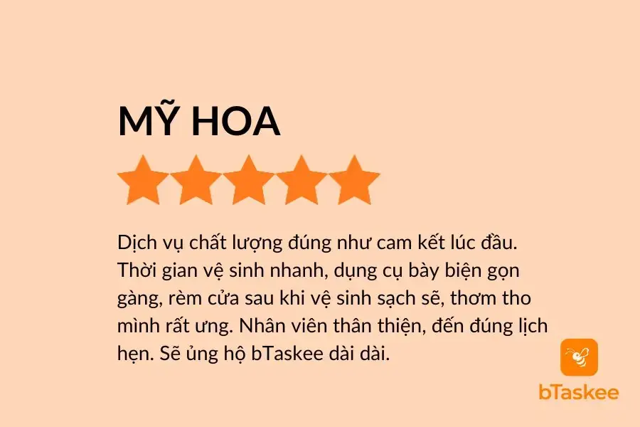 Đánh giá của khách hàng sau khi sử dụng dịch vụ vệ sinh rèm cửa của bTaskee.