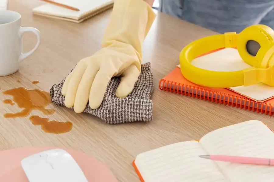 Có thể dùng khăn mềm để lau sạch bên trên bàn làm việc