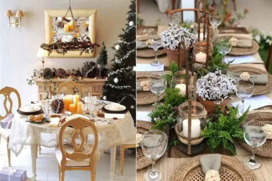 Trang trí bàn tiệc Noel với những cây thông Noel mini xinh xắn và đẹp mắt.