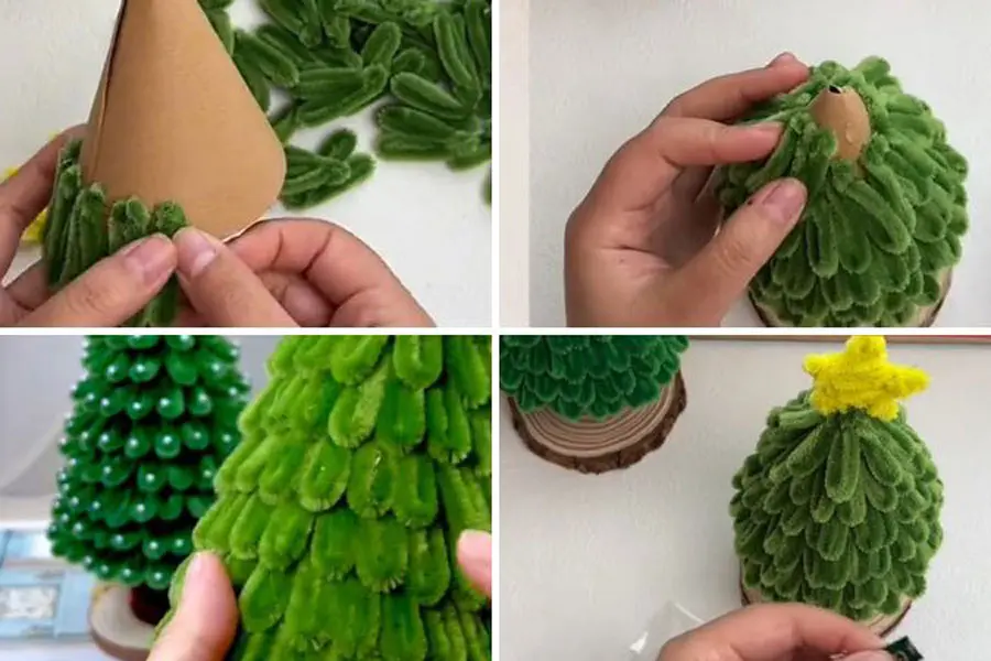 Dán lần lượt từng lớp tán cây lên bạn sẽ có thành phẩm như thế này.