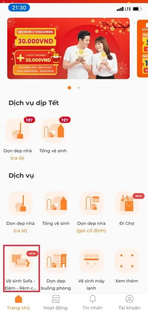 Nhấn chọn dịch vụ và địa chỉ