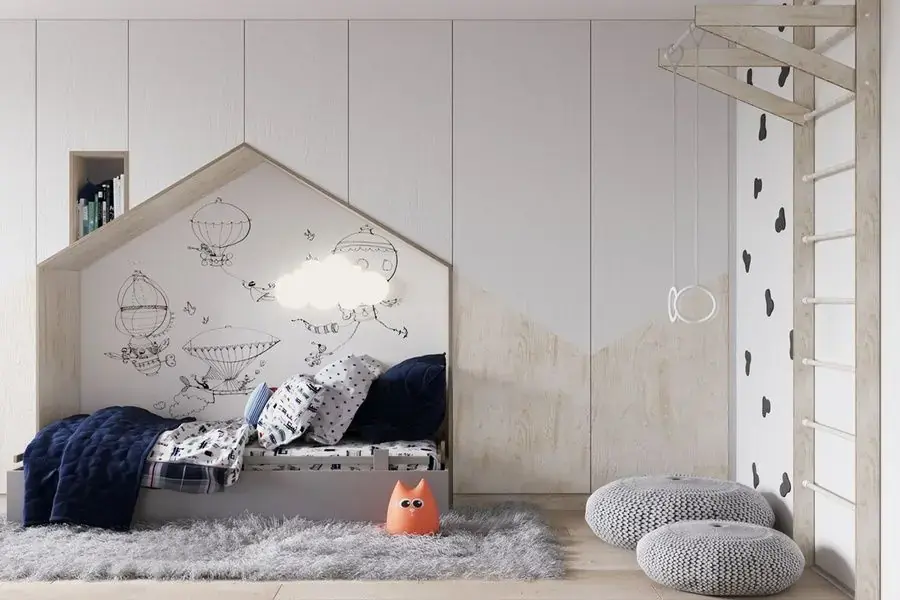 Kết hợp khu vực vui chơi, rèn luyện thể lực trong phòng ngủ bé trai
