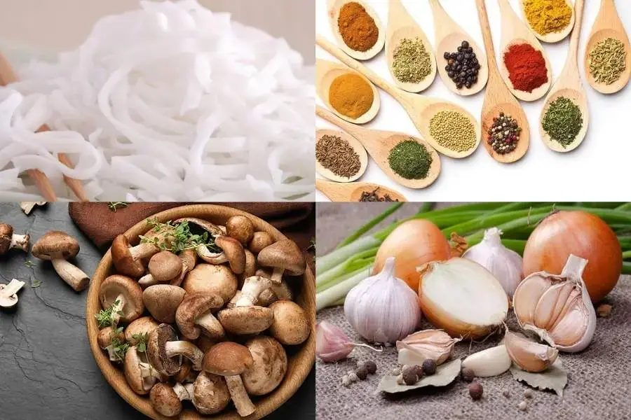 Một số nguyên liệu làm món bún xào nấm chay