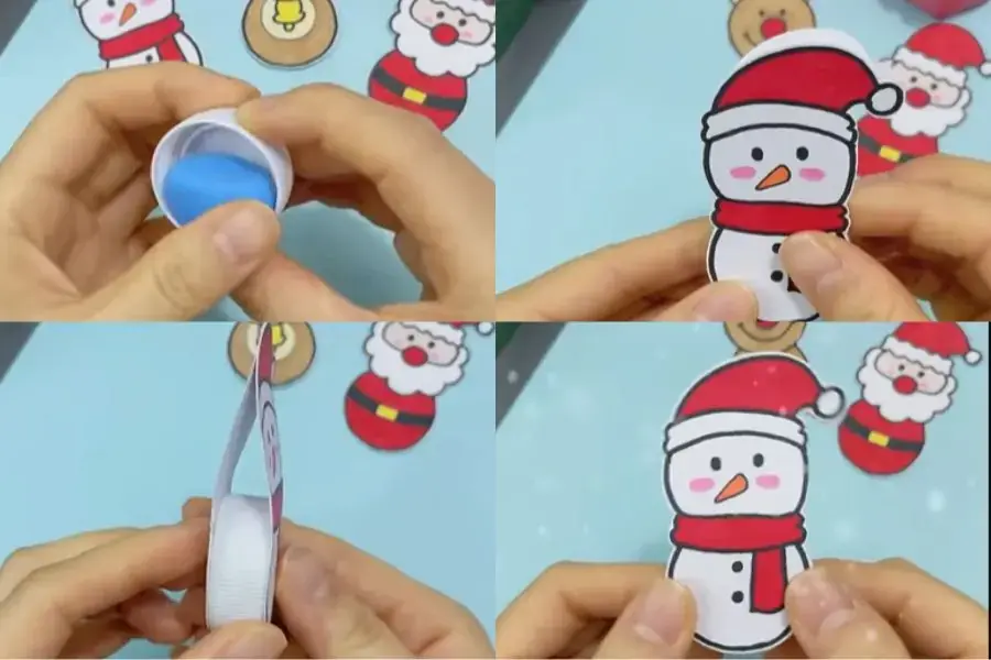 Dán hình Ông già Noel lên nắp chai nhựa.