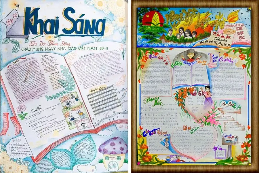 Mẫu trang trí báo tường 20 11 đạt giải cao với sự kết hợp hoàn hảo giữa nội dung và hình thức.